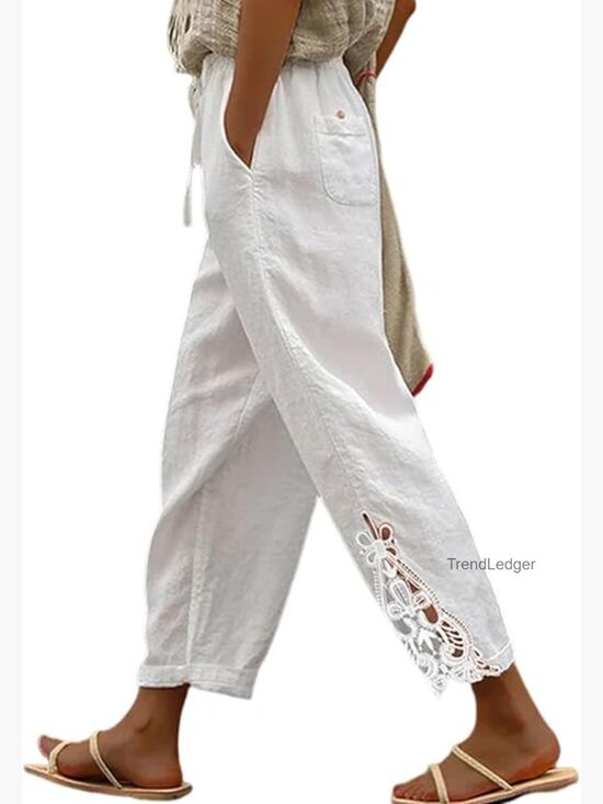 Pants - Casual Lightweight Drawstring Elastic Waist Pants with Pockets